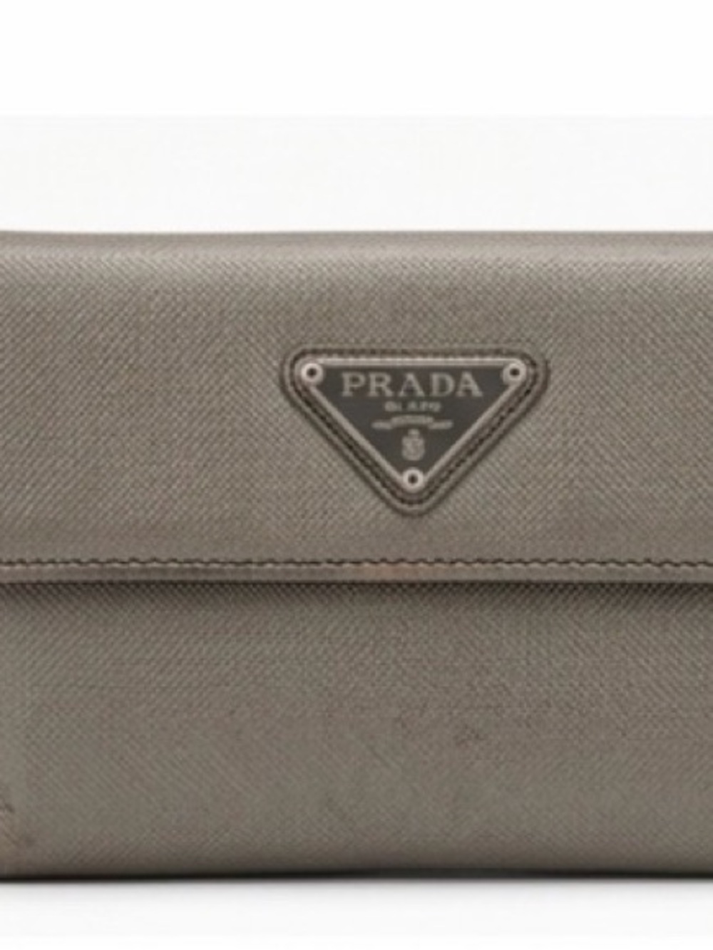 Prada Saffiano Oro Leather Compact Wallet - Metallic Piombo Grey